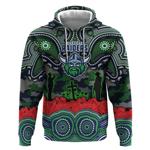 ANZAC Day Canberra Raiders Hoodie Military Memorial Aboriginal Indigenous Art