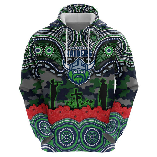 ANZAC Day Canberra Raiders Hoodie Military Memorial Aboriginal Indigenous Art
