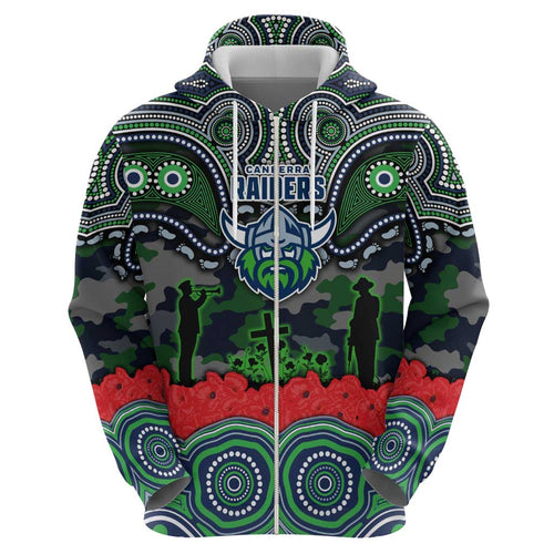 ANZAC Day Canberra Raiders Hoodie Military Memorial Aboriginal Indigenous Art