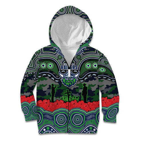 ANZAC Day Canberra Raiders Kid Hoodie Military Memorial Aboriginal Indigenous Art