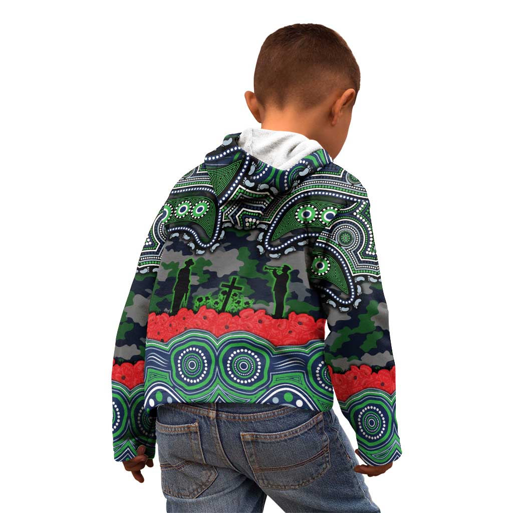 ANZAC Day Canberra Raiders Kid Hoodie Military Memorial Aboriginal Indigenous Art