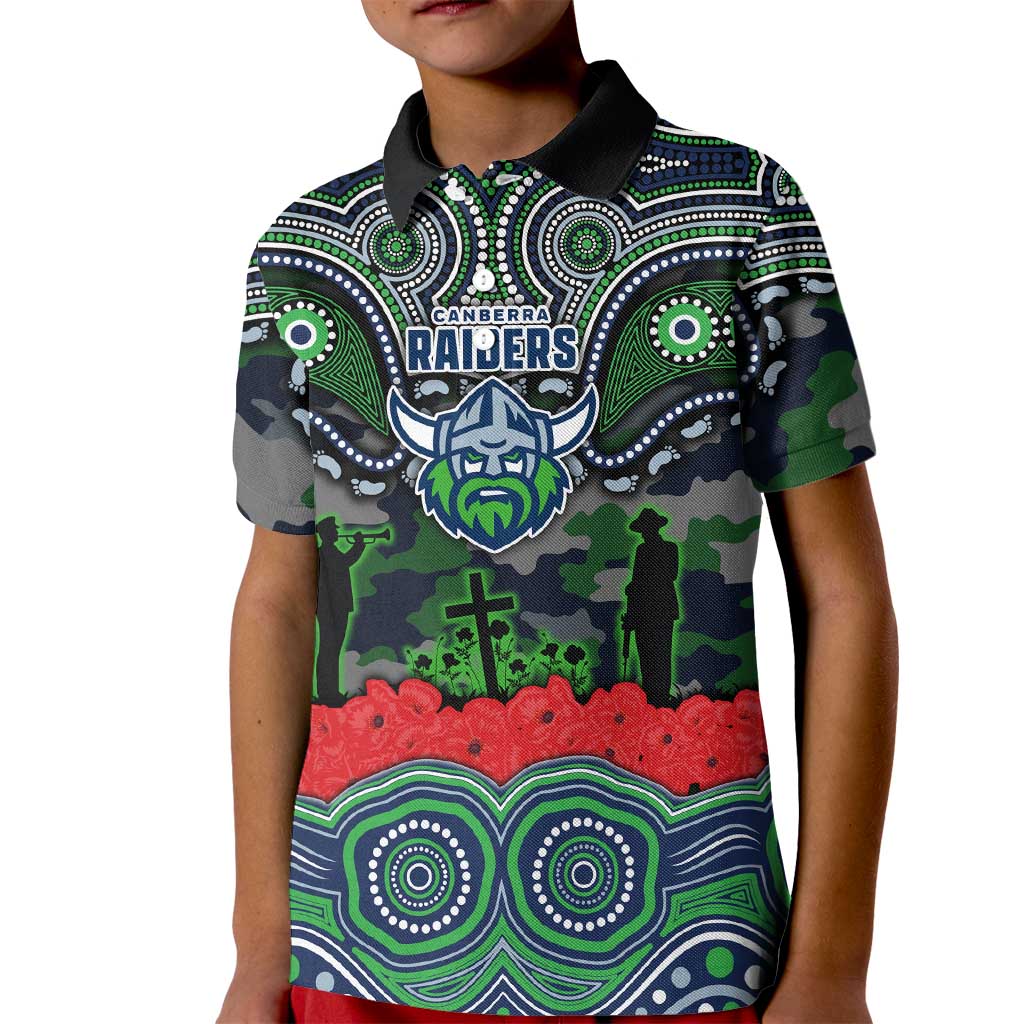 ANZAC Day Canberra Raiders Kid Polo Shirt Military Memorial Aboriginal Indigenous Art