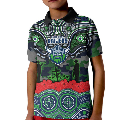 ANZAC Day Canberra Raiders Kid Polo Shirt Military Memorial Aboriginal Indigenous Art