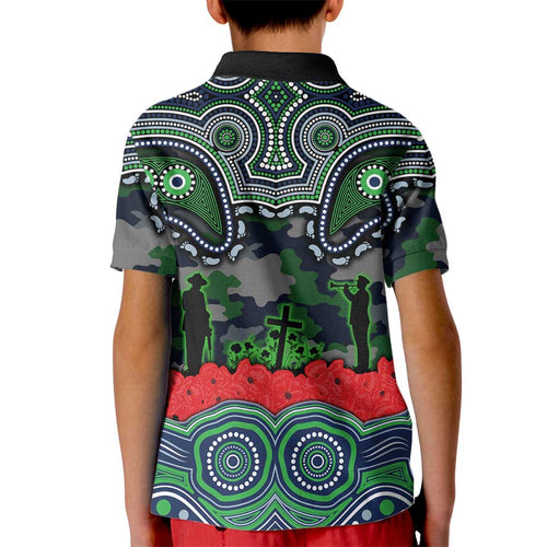 ANZAC Day Canberra Raiders Kid Polo Shirt Military Memorial Aboriginal Indigenous Art