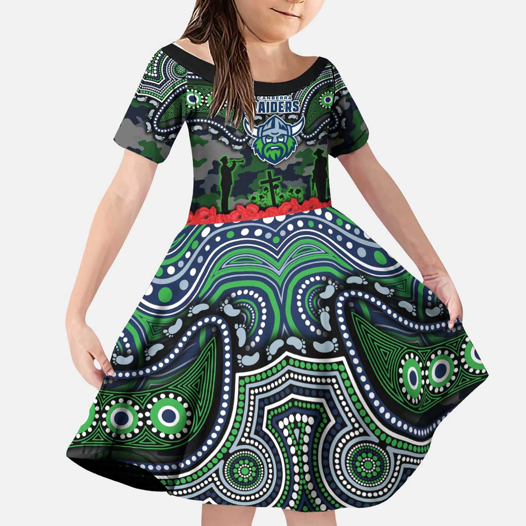 ANZAC Day Canberra Raiders Kid Short Sleeve Dress Military Memorial Aboriginal Indigenous Art