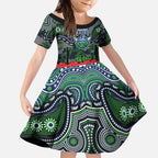 ANZAC Day Canberra Raiders Kid Short Sleeve Dress Military Memorial Aboriginal Indigenous Art