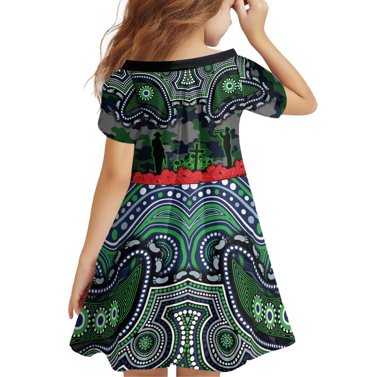 ANZAC Day Canberra Raiders Kid Short Sleeve Dress Military Memorial Aboriginal Indigenous Art