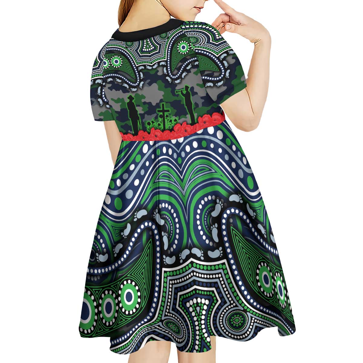 ANZAC Day Canberra Raiders Kid Short Sleeve Dress Military Memorial Aboriginal Indigenous Art