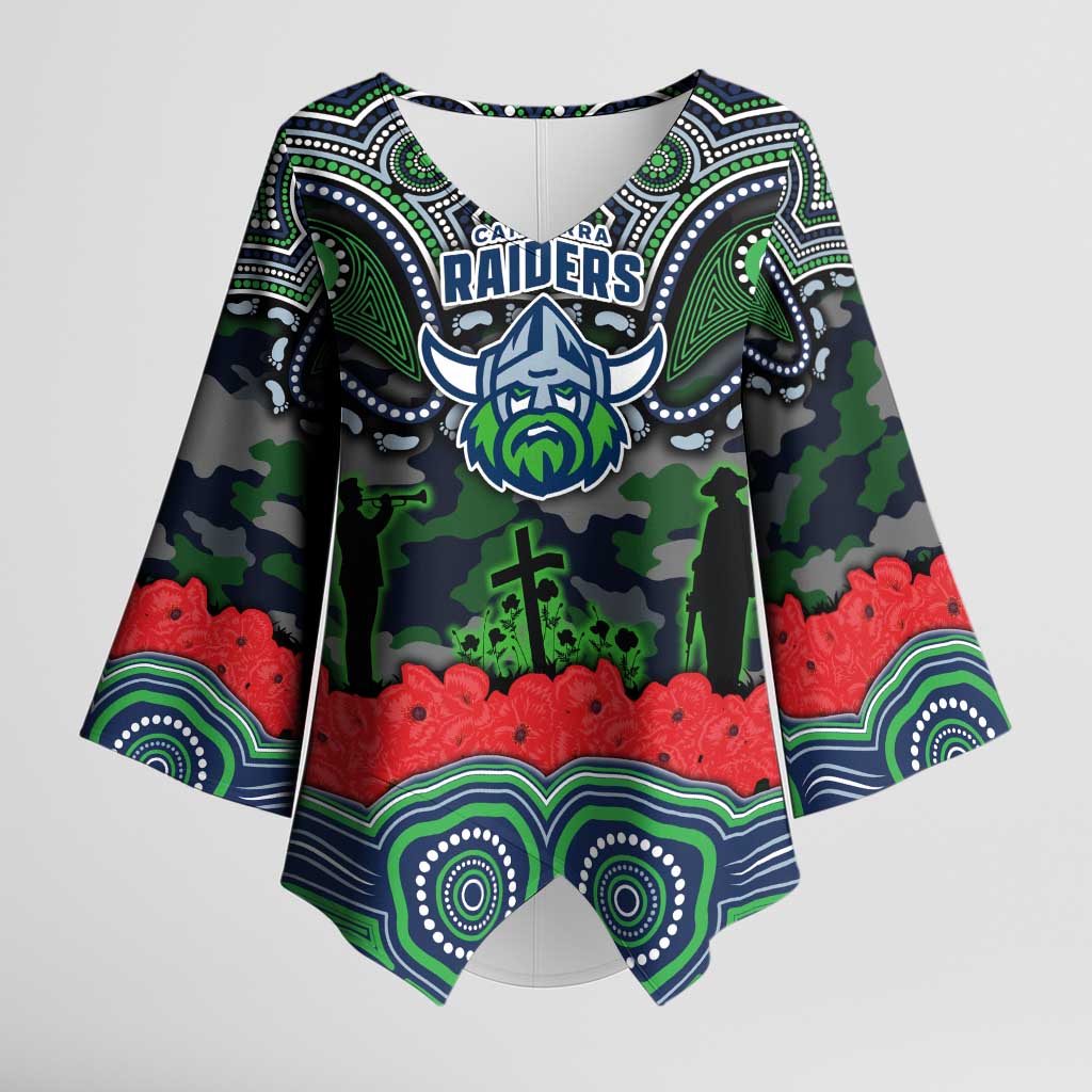ANZAC Day Canberra Raiders Kimono Sleeve Blouse Military Memorial Aboriginal Indigenous Art