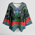ANZAC Day Canberra Raiders Kimono Sleeve Blouse Military Memorial Aboriginal Indigenous Art