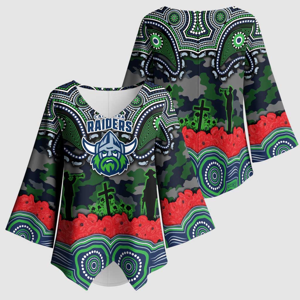 ANZAC Day Canberra Raiders Kimono Sleeve Blouse Military Memorial Aboriginal Indigenous Art