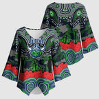 ANZAC Day Canberra Raiders Kimono Sleeve Blouse Military Memorial Aboriginal Indigenous Art