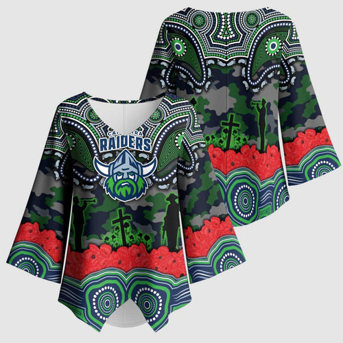 ANZAC Day Canberra Raiders Kimono Sleeve Blouse Military Memorial Aboriginal Indigenous Art