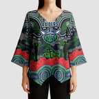ANZAC Day Canberra Raiders Kimono Sleeve Blouse Military Memorial Aboriginal Indigenous Art