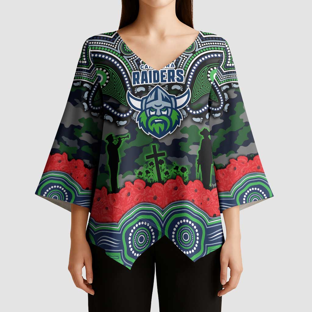 ANZAC Day Canberra Raiders Kimono Sleeve Blouse Military Memorial Aboriginal Indigenous Art