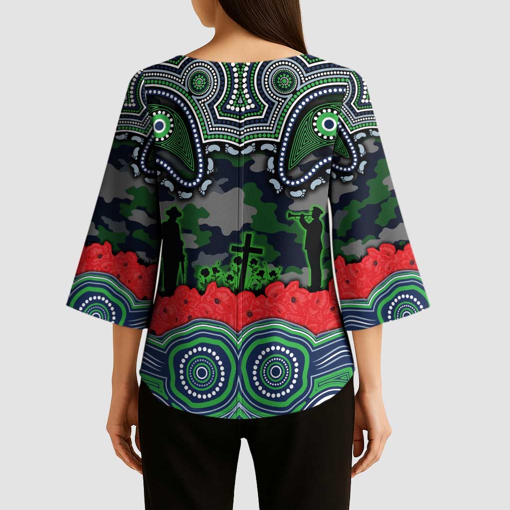 ANZAC Day Canberra Raiders Kimono Sleeve Blouse Military Memorial Aboriginal Indigenous Art