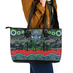 ANZAC Day Canberra Raiders Leather Tote Bag Military Memorial Aboriginal Indigenous Art