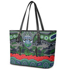 ANZAC Day Canberra Raiders Leather Tote Bag Military Memorial Aboriginal Indigenous Art