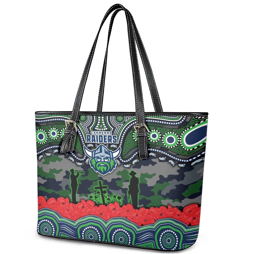 ANZAC Day Canberra Raiders Leather Tote Bag Military Memorial Aboriginal Indigenous Art