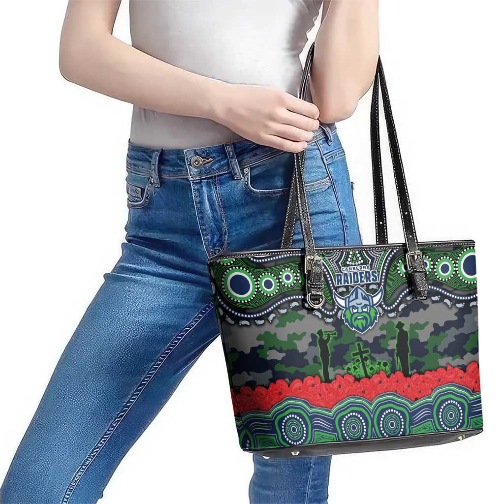 ANZAC Day Canberra Raiders Leather Tote Bag Military Memorial Aboriginal Indigenous Art