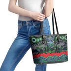 ANZAC Day Canberra Raiders Leather Tote Bag Military Memorial Aboriginal Indigenous Art