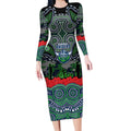 ANZAC Day Canberra Raiders Long Sleeve Bodycon Dress Military Memorial Aboriginal Indigenous Art