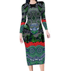 ANZAC Day Canberra Raiders Long Sleeve Bodycon Dress Military Memorial Aboriginal Indigenous Art
