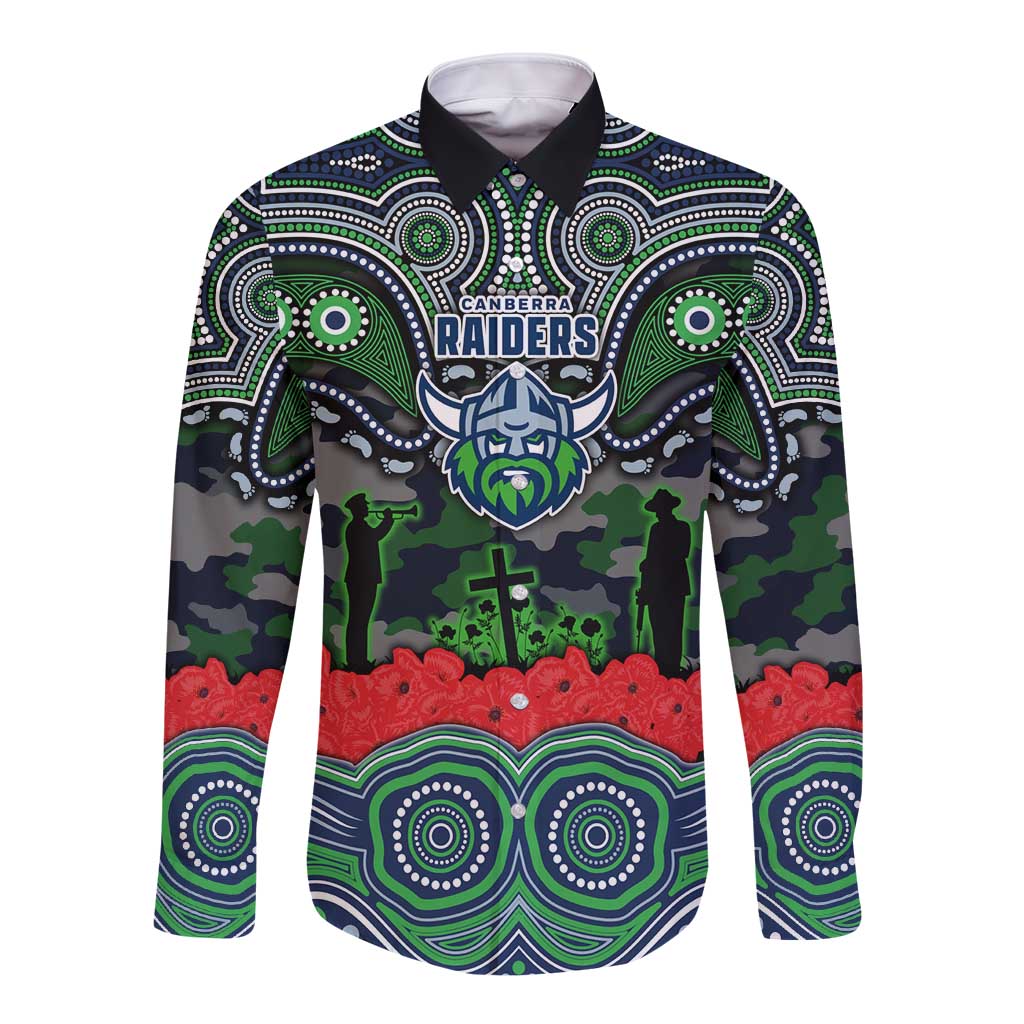 ANZAC Day Canberra Raiders Long Sleeve Button Shirt Military Memorial Aboriginal Indigenous Art