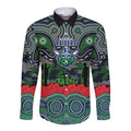 ANZAC Day Canberra Raiders Long Sleeve Button Shirt Military Memorial Aboriginal Indigenous Art