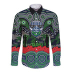 ANZAC Day Canberra Raiders Long Sleeve Button Shirt Military Memorial Aboriginal Indigenous Art