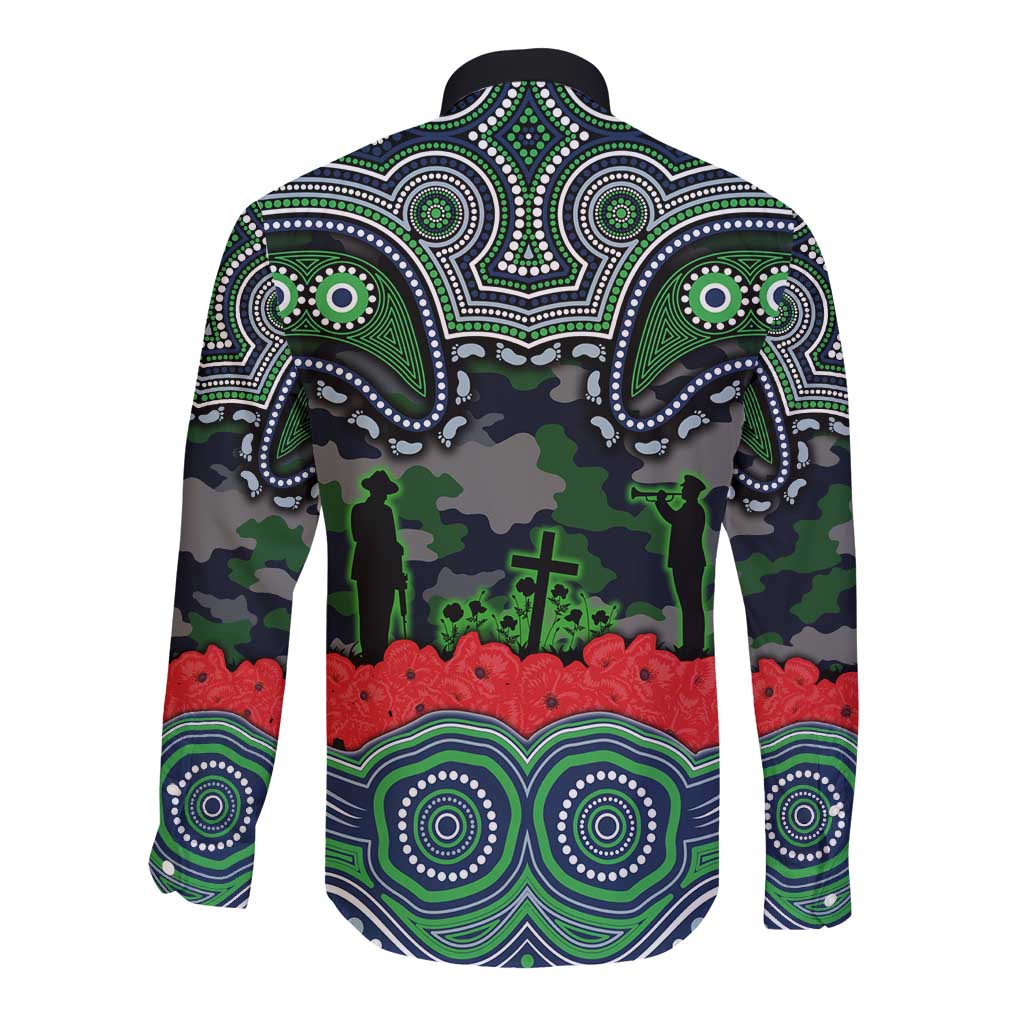 ANZAC Day Canberra Raiders Long Sleeve Button Shirt Military Memorial Aboriginal Indigenous Art