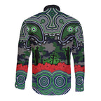 ANZAC Day Canberra Raiders Long Sleeve Button Shirt Military Memorial Aboriginal Indigenous Art