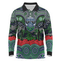 ANZAC Day Canberra Raiders Long Sleeve Polo Shirt Military Memorial Aboriginal Indigenous Art