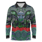 ANZAC Day Canberra Raiders Long Sleeve Polo Shirt Military Memorial Aboriginal Indigenous Art