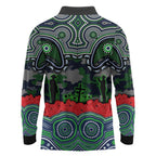 ANZAC Day Canberra Raiders Long Sleeve Polo Shirt Military Memorial Aboriginal Indigenous Art