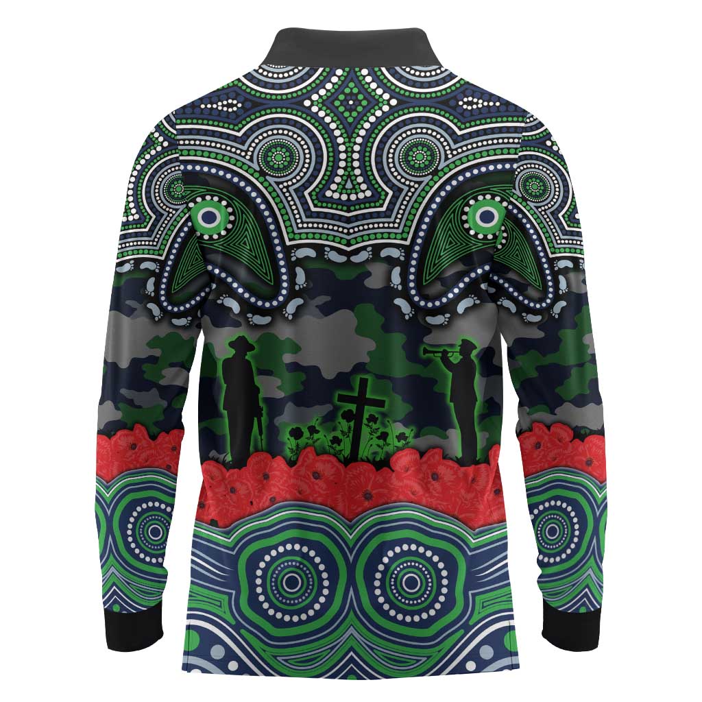 ANZAC Day Canberra Raiders Long Sleeve Polo Shirt Military Memorial Aboriginal Indigenous Art