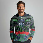 ANZAC Day Canberra Raiders Long Sleeve Polo Shirt Military Memorial Aboriginal Indigenous Art