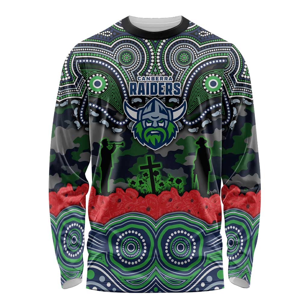 ANZAC Day Canberra Raiders Long Sleeve Shirt Military Memorial Aboriginal Indigenous Art