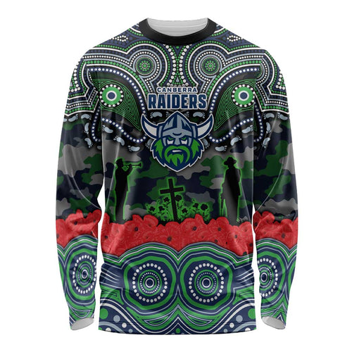 ANZAC Day Canberra Raiders Long Sleeve Shirt Military Memorial Aboriginal Indigenous Art