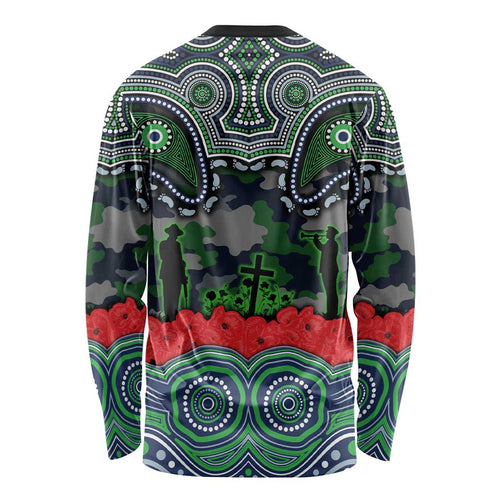 ANZAC Day Canberra Raiders Long Sleeve Shirt Military Memorial Aboriginal Indigenous Art