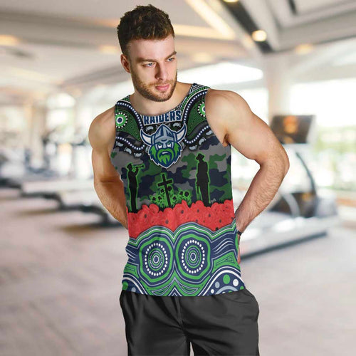 ANZAC Day Canberra Raiders Men Tank Top Military Memorial Aboriginal Indigenous Art