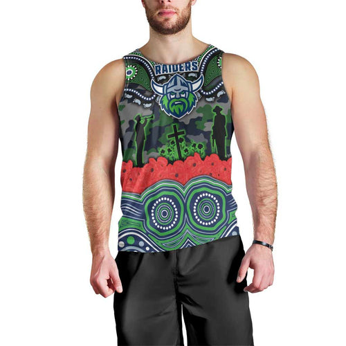 ANZAC Day Canberra Raiders Men Tank Top Military Memorial Aboriginal Indigenous Art
