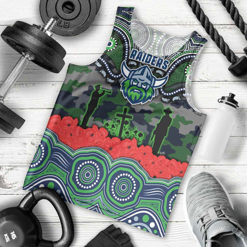 ANZAC Day Canberra Raiders Men Tank Top Military Memorial Aboriginal Indigenous Art