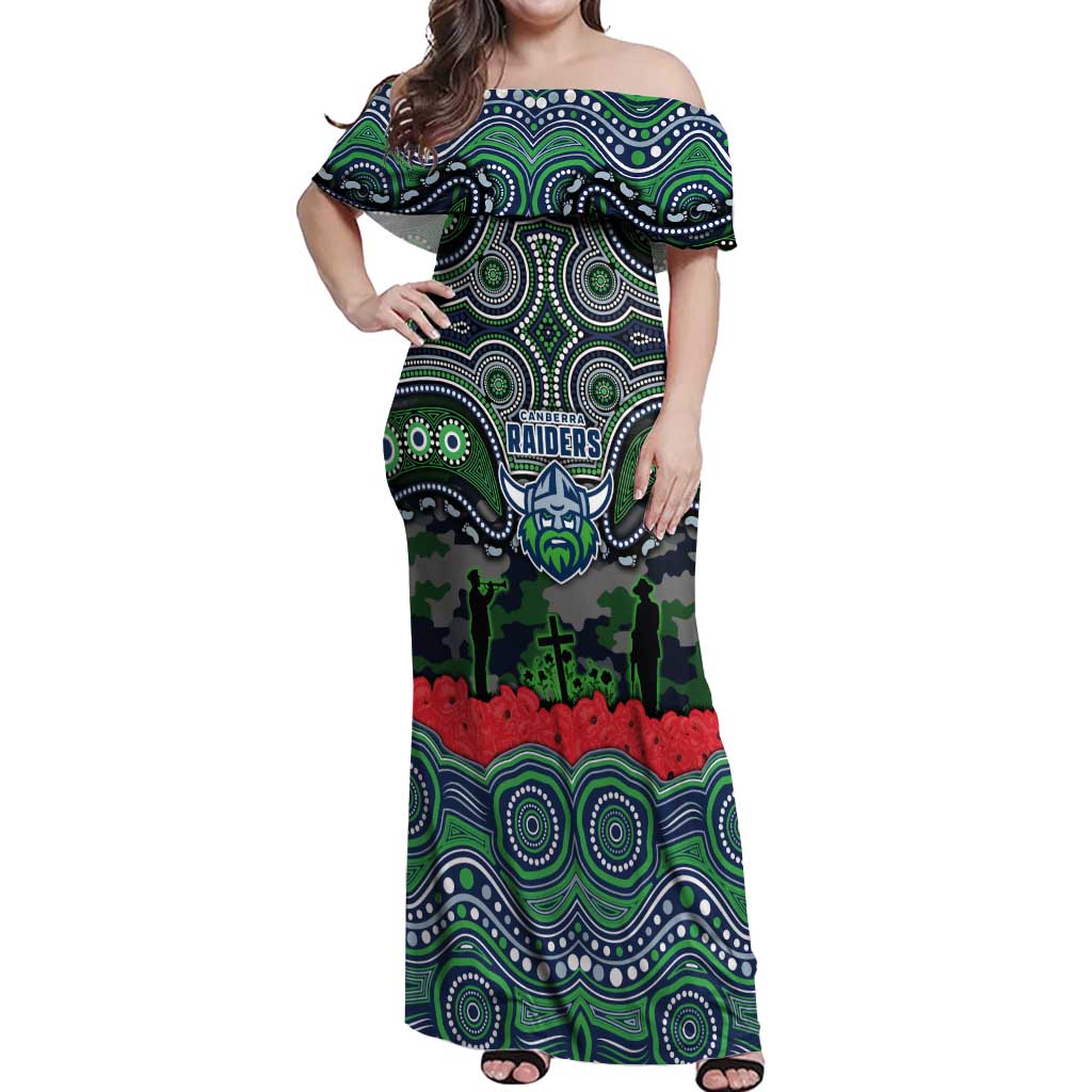 ANZAC Day Canberra Raiders Off Shoulder Maxi Dress Military Memorial Aboriginal Indigenous Art