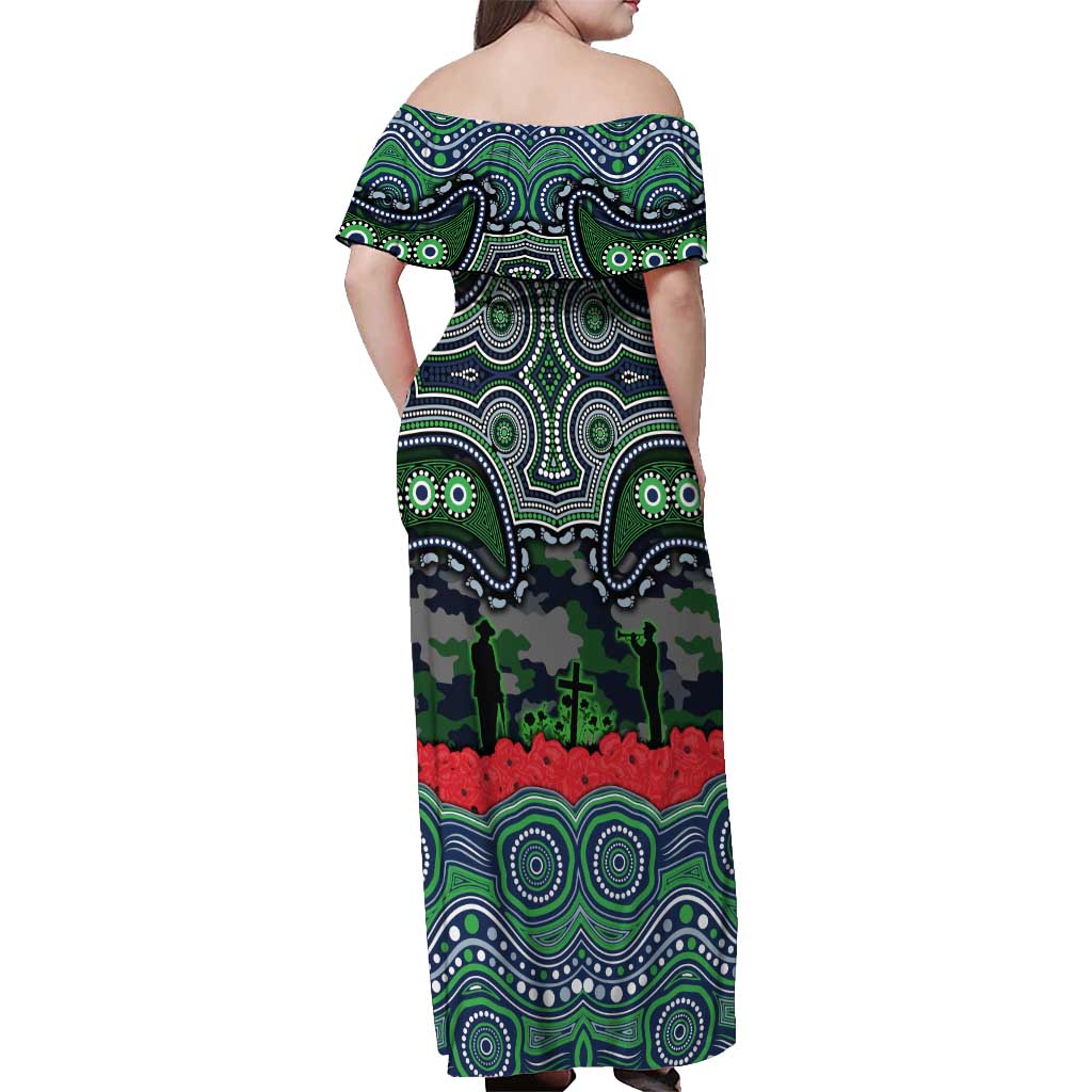 ANZAC Day Canberra Raiders Off Shoulder Maxi Dress Military Memorial Aboriginal Indigenous Art