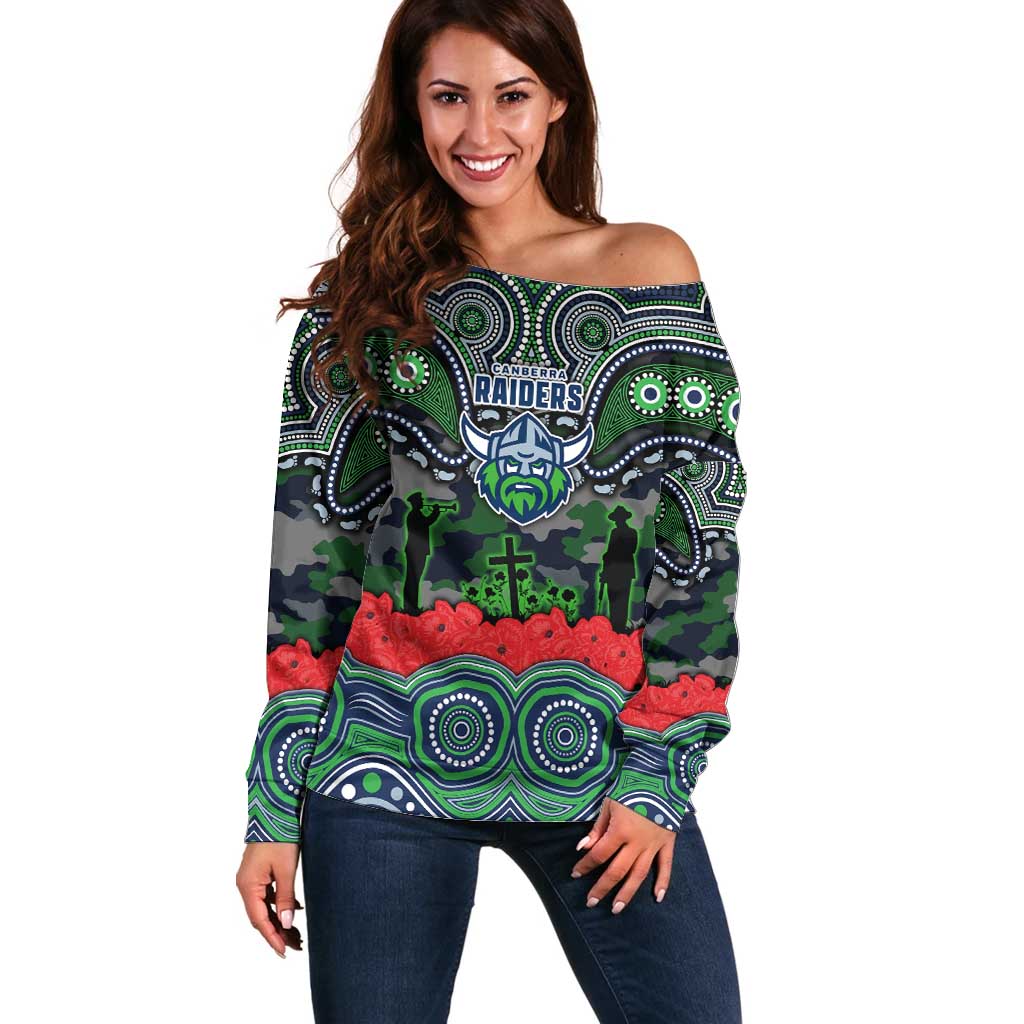 ANZAC Day Canberra Raiders Off Shoulder Sweater Military Memorial Aboriginal Indigenous Art