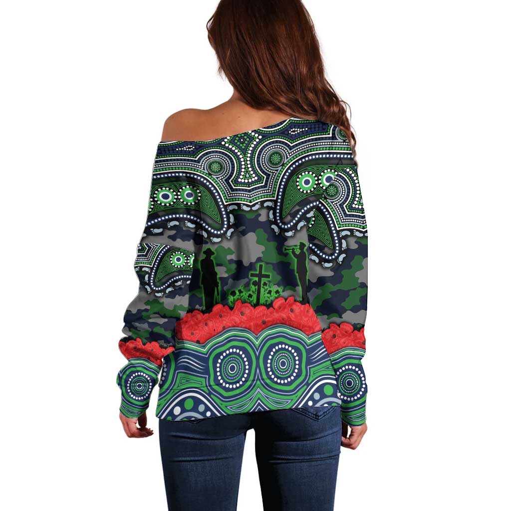 ANZAC Day Canberra Raiders Off Shoulder Sweater Military Memorial Aboriginal Indigenous Art