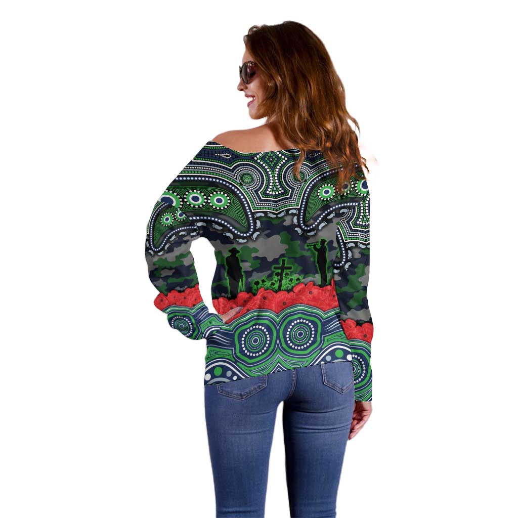 ANZAC Day Canberra Raiders Off Shoulder Sweater Military Memorial Aboriginal Indigenous Art