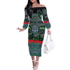ANZAC Day Canberra Raiders Off The Shoulder Long Sleeve Dress Military Memorial Aboriginal Indigenous Art