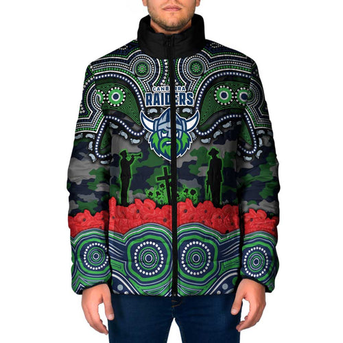ANZAC Day Canberra Raiders Padded Jacket Military Memorial Aboriginal Indigenous Art